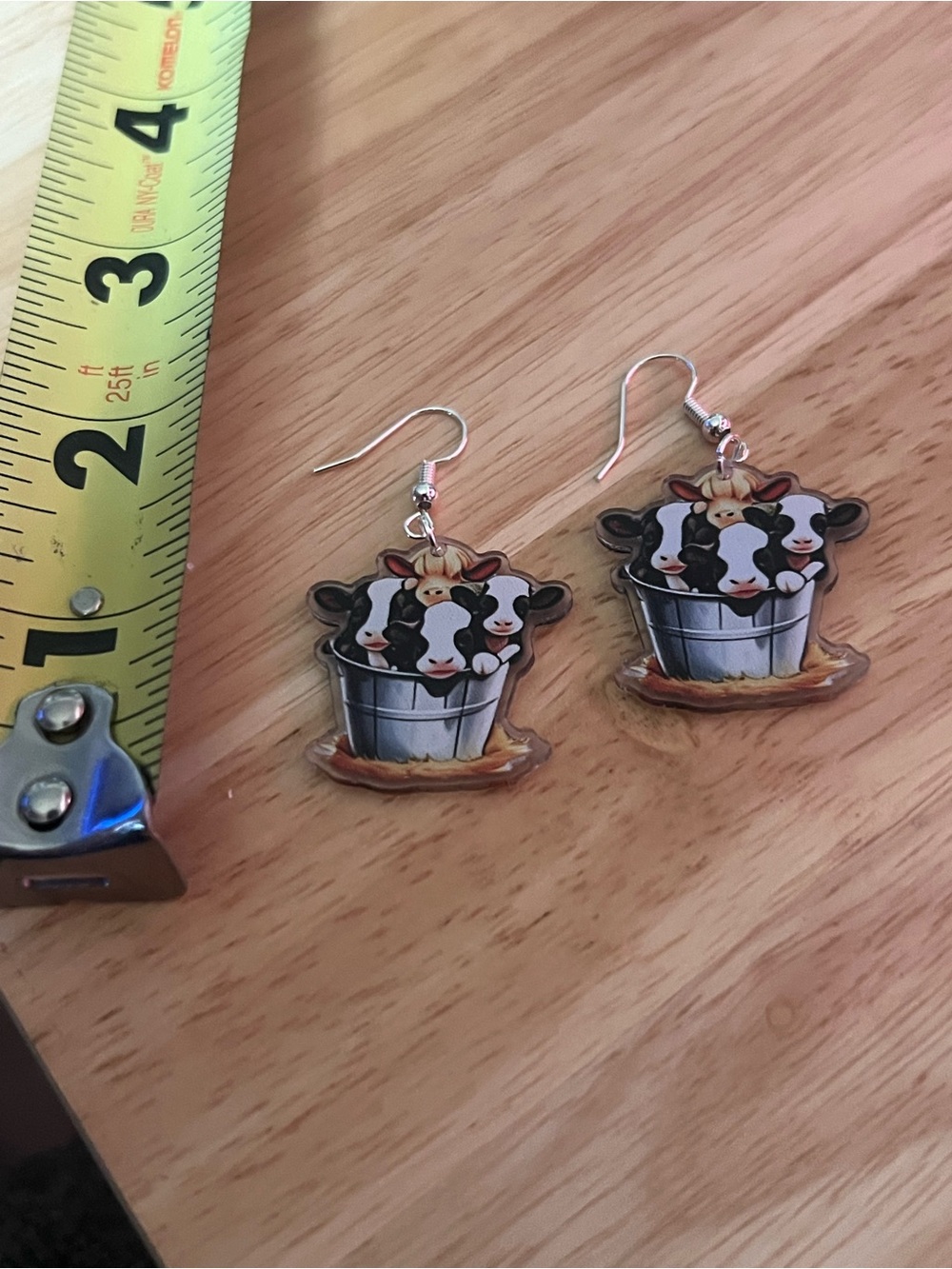 Cute Cow Bucket Earrings - Novelty Farm Animal Jewelry E201